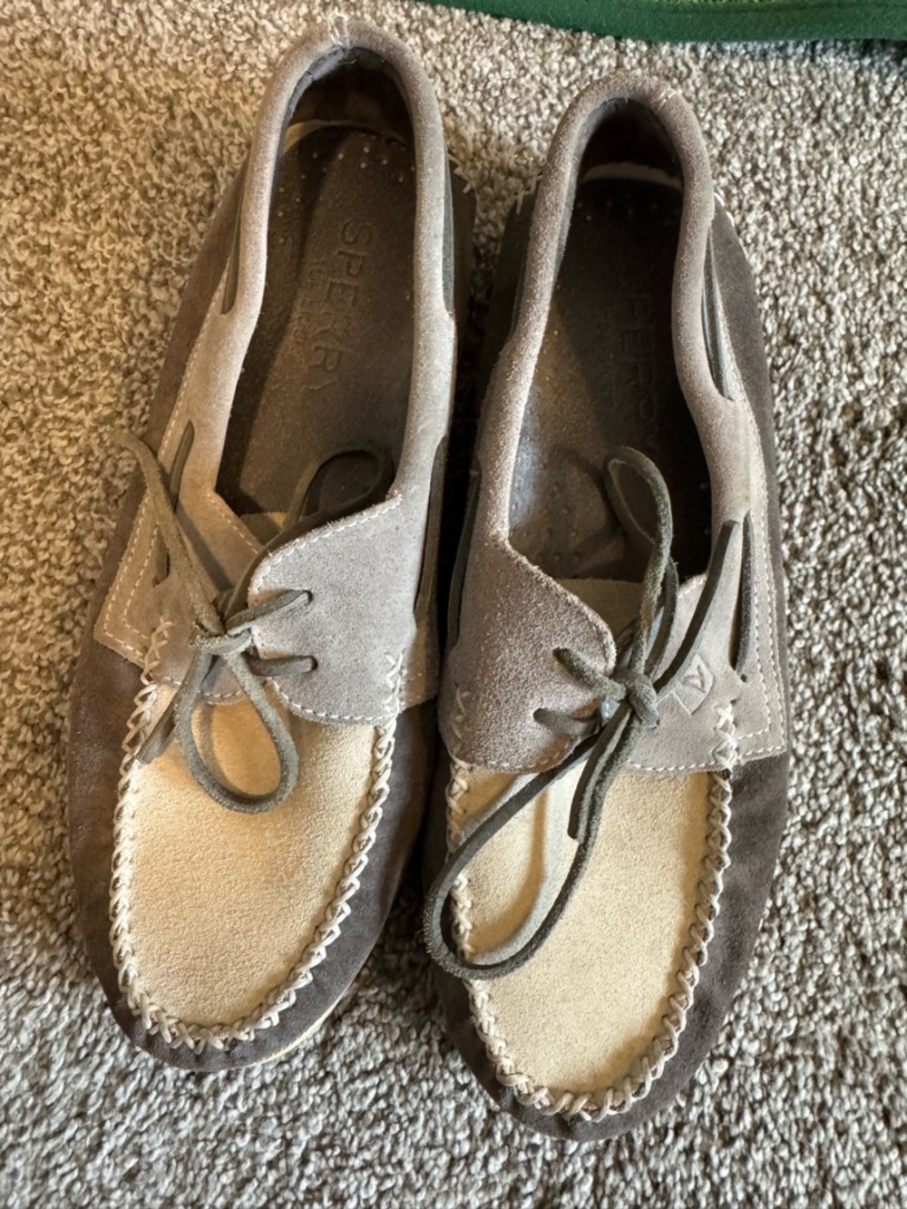 Sperry Two-Tone Brown and Cream Suede Moc Toe Slip-Ons